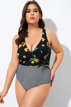 Lemon Stripes Print Front Lining One Piece Swimsuit -Maraluxe Swimwear Shop dsc08255
