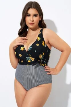 Lemon Stripes Print Front Lining One Piece Swimsuit -Maraluxe Swimwear Shop dsc08257