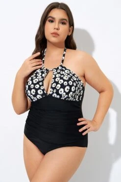 Daisy Print Cutout High Neck One Piece Swimsuit -Maraluxe Swimwear Shop dsc08307