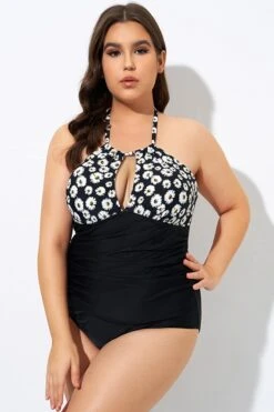 Daisy Print Cutout High Neck One Piece Swimsuit -Maraluxe Swimwear Shop dsc08311