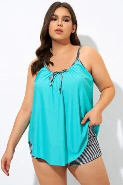 Fashionable Striped Bowknot Spaghetti Strap Tankini Top -Maraluxe Swimwear Shop dsc09061