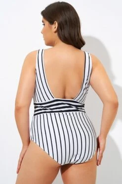 Black & White Stripe Women One Piece Swimsuit -Maraluxe Swimwear Shop dsc09119