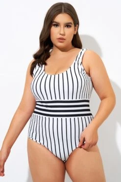 Black & White Stripe Women One Piece Swimsuit -Maraluxe Swimwear Shop dsc09124