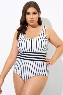 Black & White Stripe Women One Piece Swimsuit -Maraluxe Swimwear Shop dsc09125