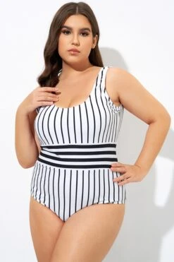 Black & White Stripe Women One Piece Swimsuit -Maraluxe Swimwear Shop dsc09127