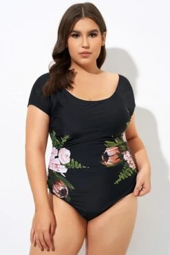 Black Mesh Flower Lady One Piece Swimsuit -Maraluxe Swimwear Shop dsc09186