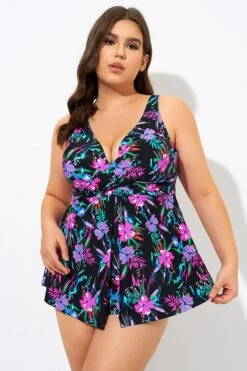 Neon Floral V-neck Twist Unlined Tankini Top -Maraluxe Swimwear Shop dsc09334