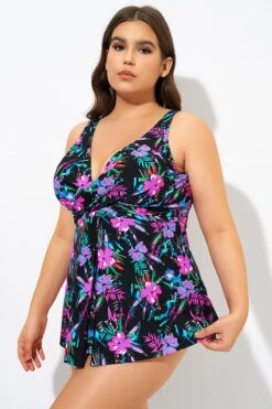 Neon Floral V-neck Twist Unlined Tankini Top -Maraluxe Swimwear Shop dsc09365