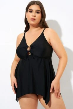 Black Front Tie Flowy Cross Back Tankini Top -Maraluxe Swimwear Shop dsc09509