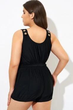 Black Classy Button Romper One Piece Swimsuit -Maraluxe Swimwear Shop dsc09935