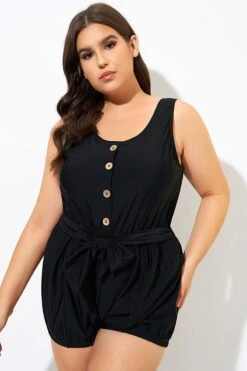 Black Classy Button Romper One Piece Swimsuit -Maraluxe Swimwear Shop dsc09946