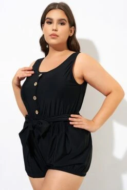 Black Classy Button Romper One Piece Swimsuit -Maraluxe Swimwear Shop dsc09973